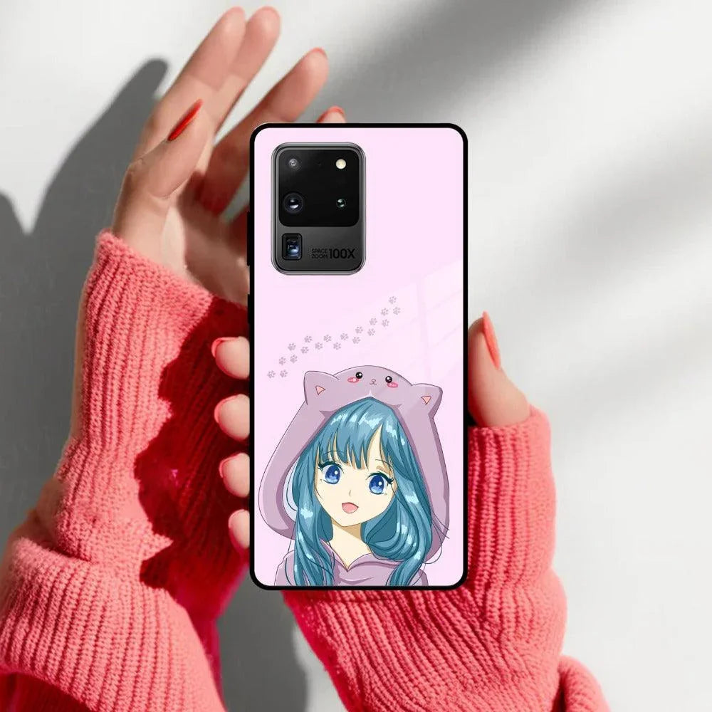 Purple Aesthetic Girl With Cat Phone Glass Case Cover For Samsung - ShopOnCliQ