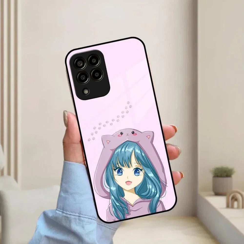 Purple Aesthetic Girl With Cat Phone Glass Case Cover For Samsung - ShopOnCliQ