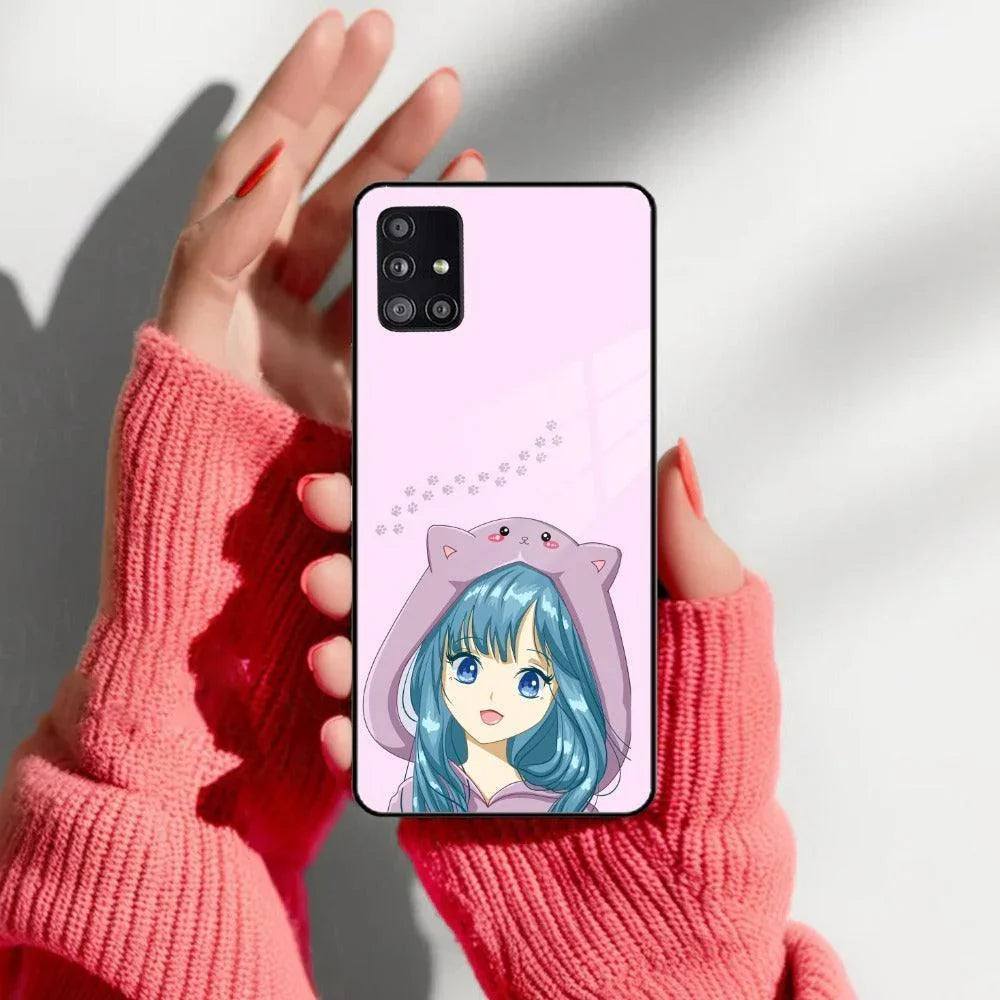 Purple Aesthetic Girl With Cat Phone Glass Case Cover For Samsung - ShopOnCliQ