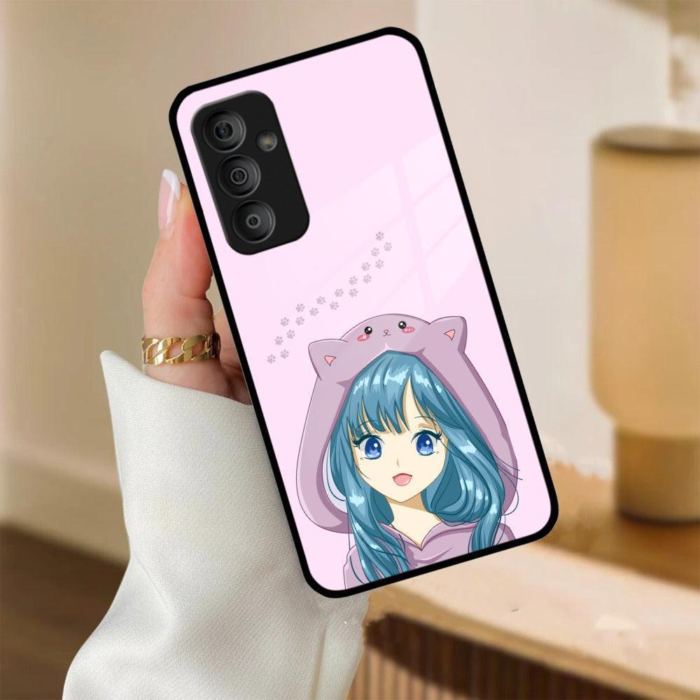 Purple Aesthetic Girl With Cat Phone Glass Case Cover For Samsung - ShopOnCliQ