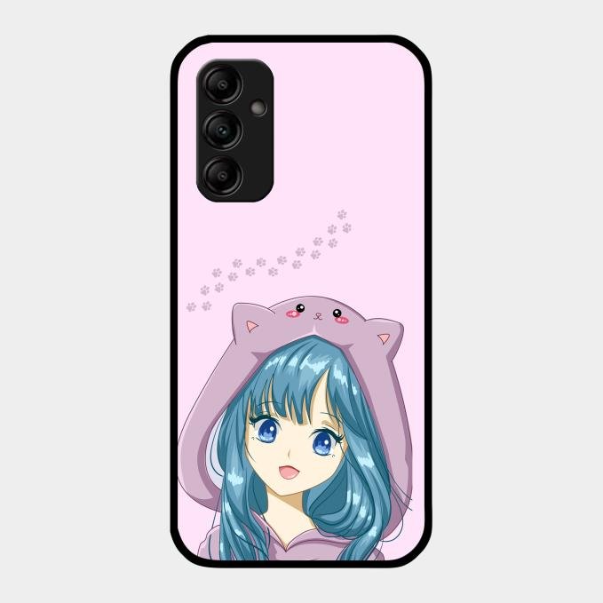 Purple Aesthetic Girl With Cat Phone Glass Case Cover For Samsung Galaxy A14 5G