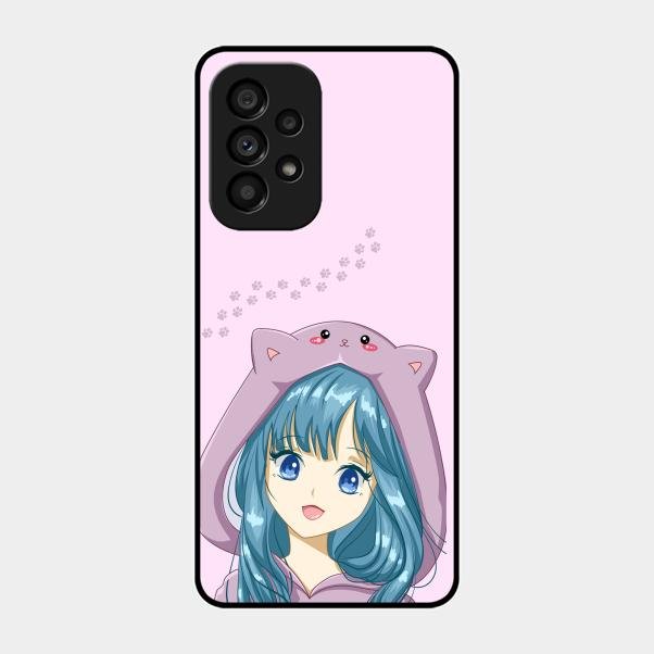 Purple Aesthetic Girl With Cat Phone Glass Case Cover For Samsung Galaxy A53 5G