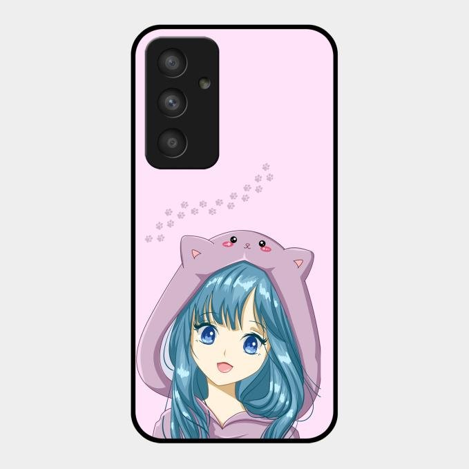 Purple Aesthetic Girl With Cat Phone Glass Case Cover For Samsung Galaxy A54 5G