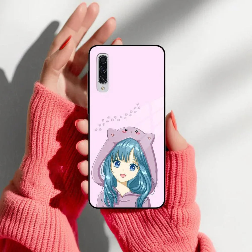 Purple Aesthetic Girl With Cat Phone Glass Case Cover For Samsung - ShopOnCliQ