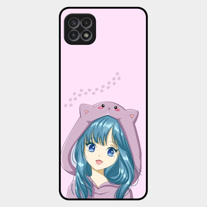 Purple Aesthetic Girl With Cat Phone Glass Case Cover For Samsung Galaxy F42 5G