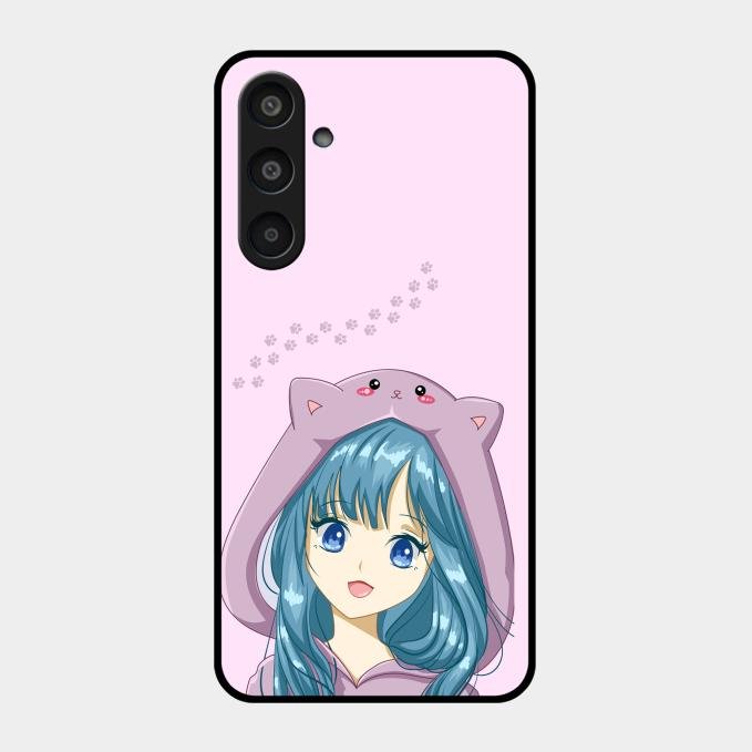 Purple Aesthetic Girl With Cat Phone Glass Case Cover For Samsung Galaxy M35 5G
