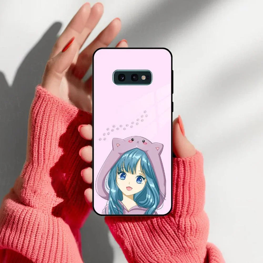 Purple Aesthetic Girl With Cat Phone Glass Case Cover For Samsung - ShopOnCliQ