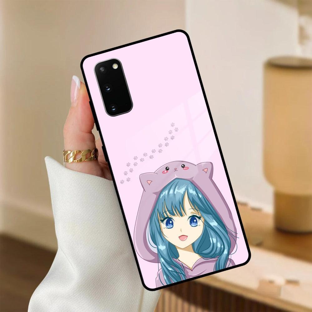Purple Aesthetic Girl With Cat Phone Glass Case Cover For Samsung - ShopOnCliQ