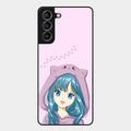 Purple Aesthetic Girl With Cat Phone Glass Case Cover For Samsung Galaxy S21