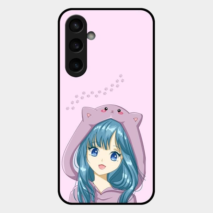 Purple Aesthetic Girl With Cat Phone Glass Case Cover For Samsung Galaxy S23 Fe 5G