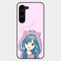 Purple Aesthetic Girl With Cat Phone Glass Case Cover For Samsung Galaxy S23 Plus 5G