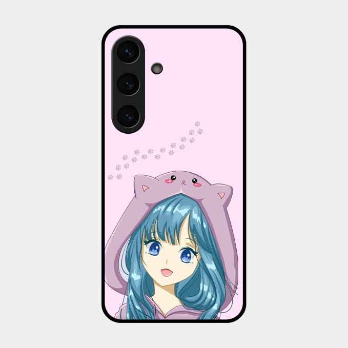 Purple Aesthetic Girl With Cat Phone Glass Case Cover For Samsung Galaxy S26 5G