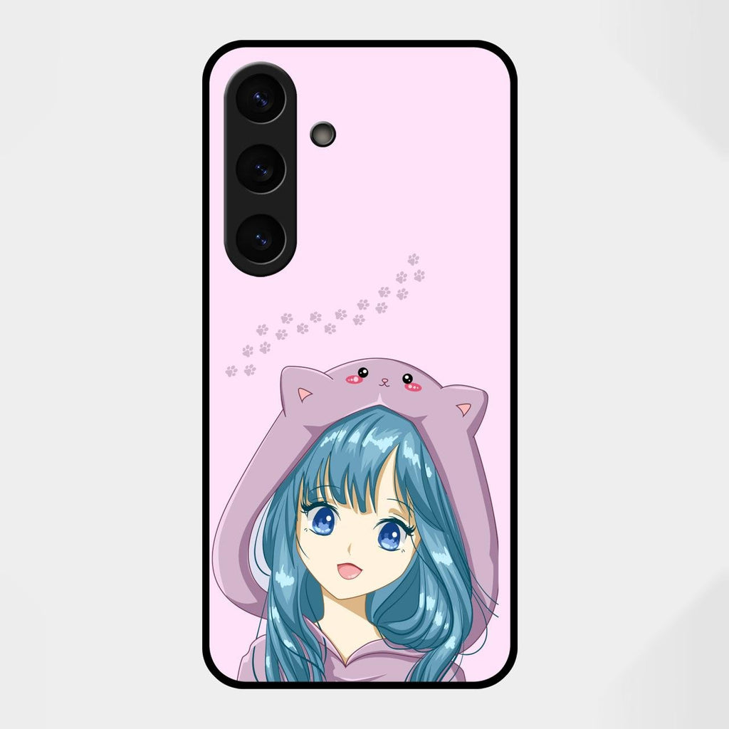 Purple Aesthetic Girl With Cat Phone Glass Case Cover For Samsung Galaxy S25 FE 5G