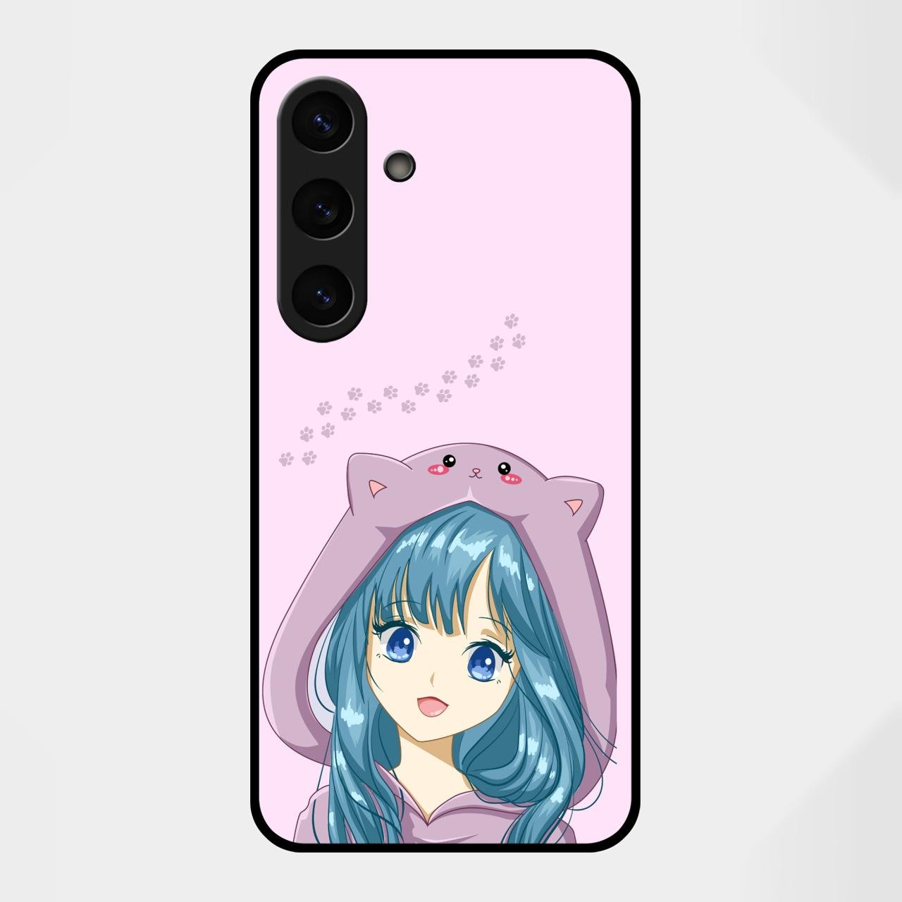 Purple Aesthetic Girl With Cat Phone Glass Case Cover For Samsung Galaxy S25 FE 5G