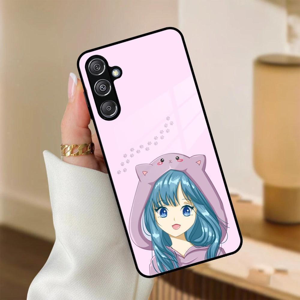 Purple Aesthetic Girl With Cat Phone Glass Case Cover For Samsung - ShopOnCliQ