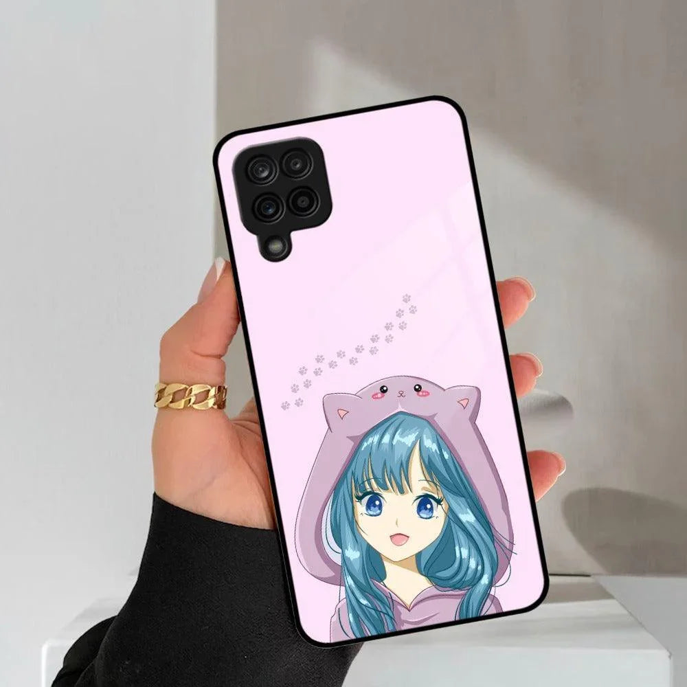 Purple Aesthetic Girl With Cat Phone Glass Case Cover For Samsung - ShopOnCliQ