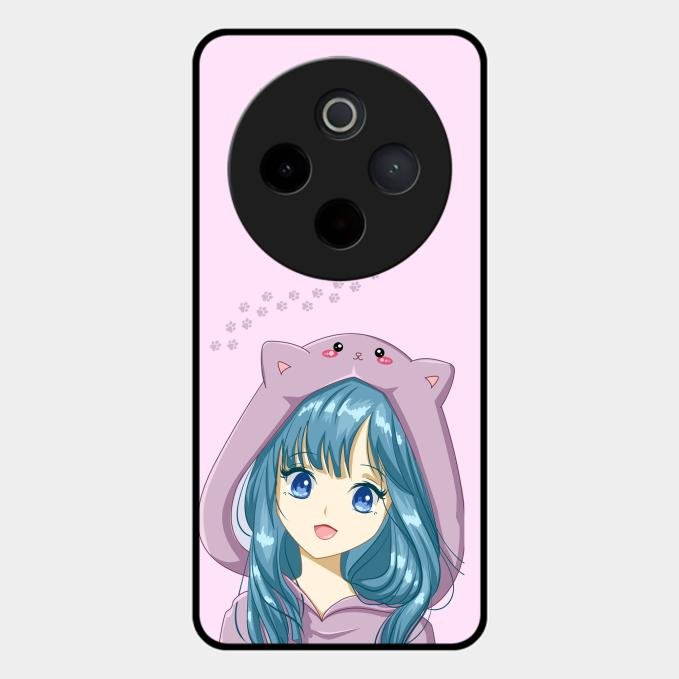 Purple Aesthetic Girl With Cat Phone Glass Case Cover For Vivo T4 5G