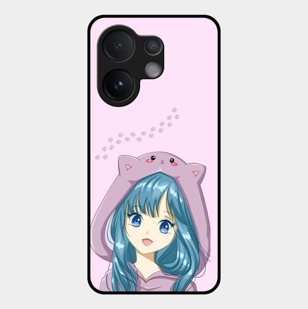 Purple Aesthetic Girl With Cat Phone Glass Case Cover For Vivo T4 Pro 5G