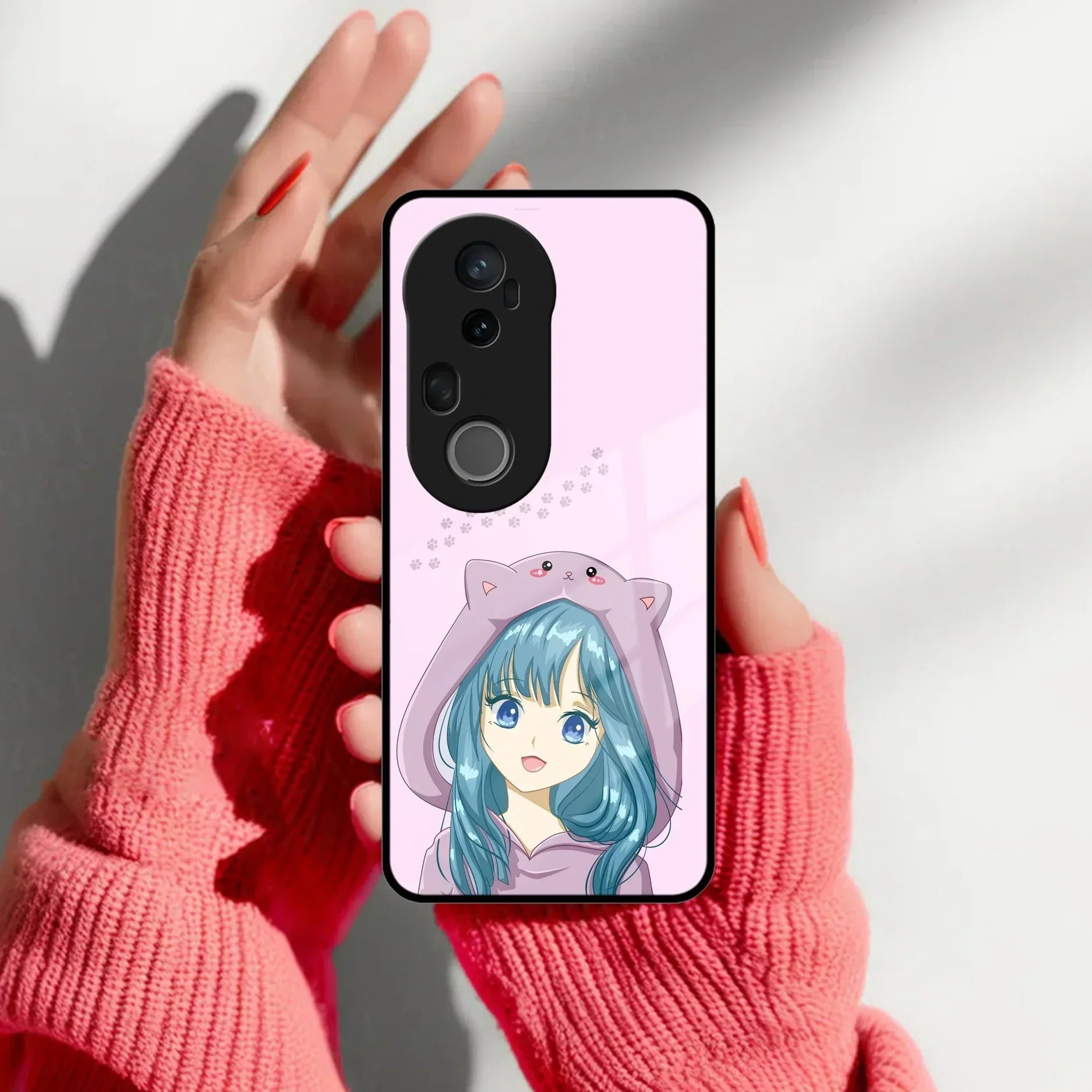 Purple Aesthetic Girl With Cat Phone Glass Case Cover For Vivo - ShopOnCliQ