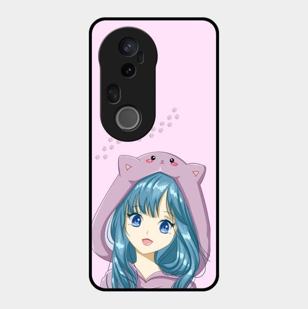Purple Aesthetic Girl With Cat Phone Glass Case Cover For Vivo T4 Ultra 5G