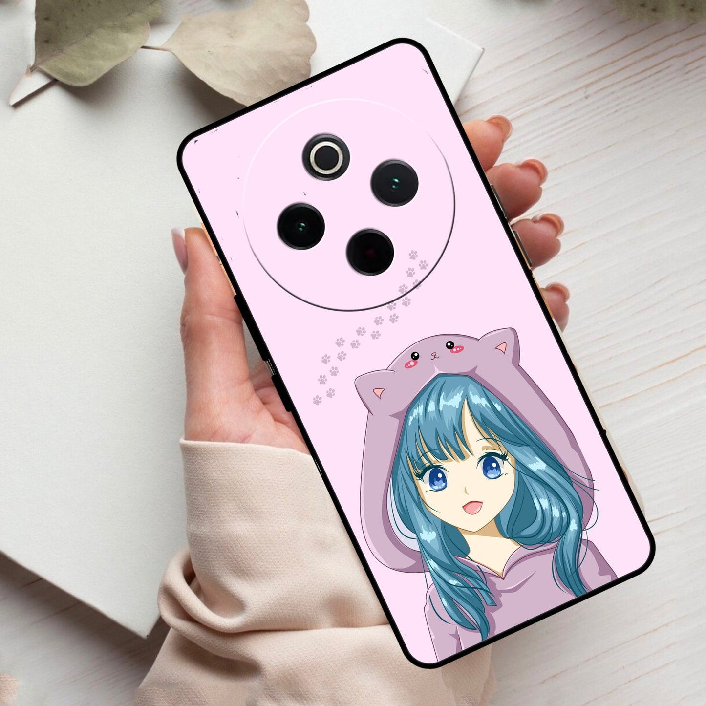 Purple Aesthetic Girl With Cat Phone Glass Case Cover For Vivo