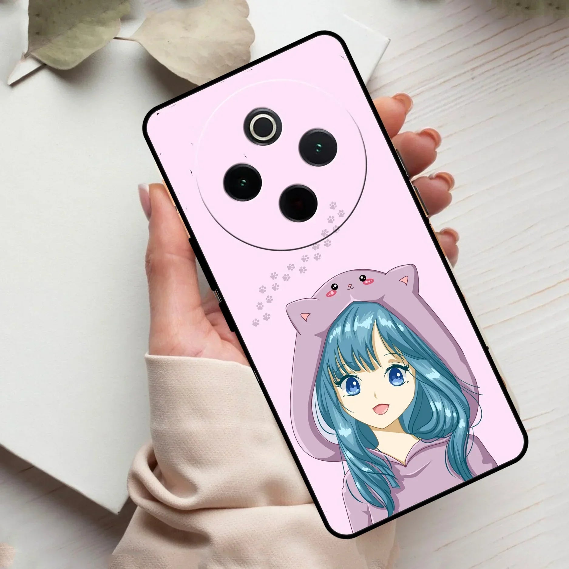 Purple Aesthetic Girl With Cat Phone Glass Case Cover For Vivo - ShopOnCliQ