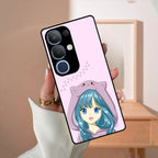 Purple Aesthetic Girl With Cat Phone Glass Case Cover For Vivo - ShopOnCliQ