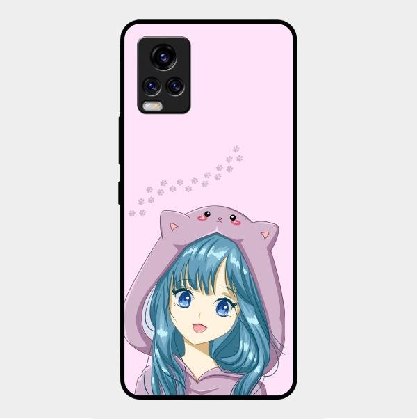 Purple Aesthetic Girl With Cat Phone Glass Case Cover For Vivo V20 Pro 5G