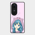 Purple Aesthetic Girl With Cat Phone Glass Case Cover For Vivo V40 5G