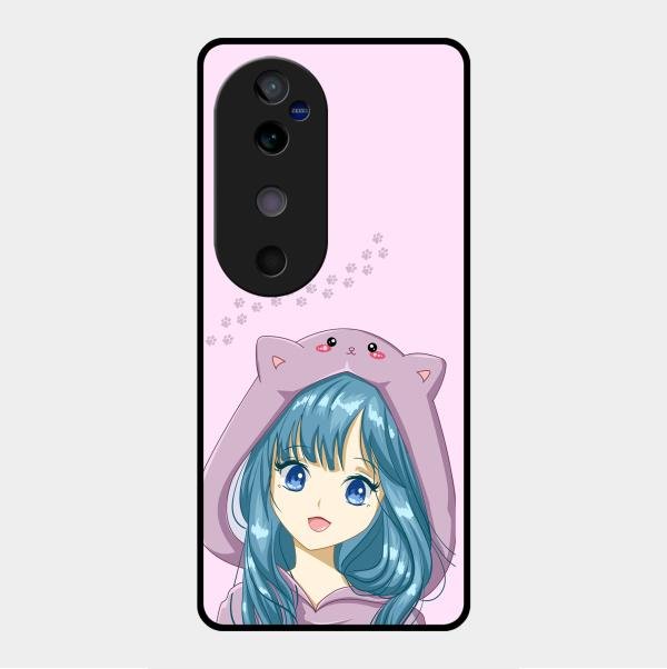 Purple Aesthetic Girl With Cat Phone Glass Case Cover For Vivo V40 5G