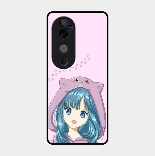 Purple Aesthetic Girl With Cat Phone Glass Case Cover For Vivo V40 Pro 5G