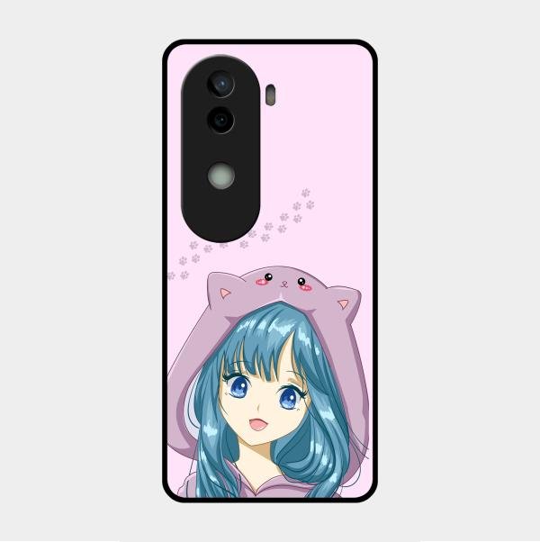 Purple Aesthetic Girl With Cat Phone Glass Case Cover For Vivo V40E 5G