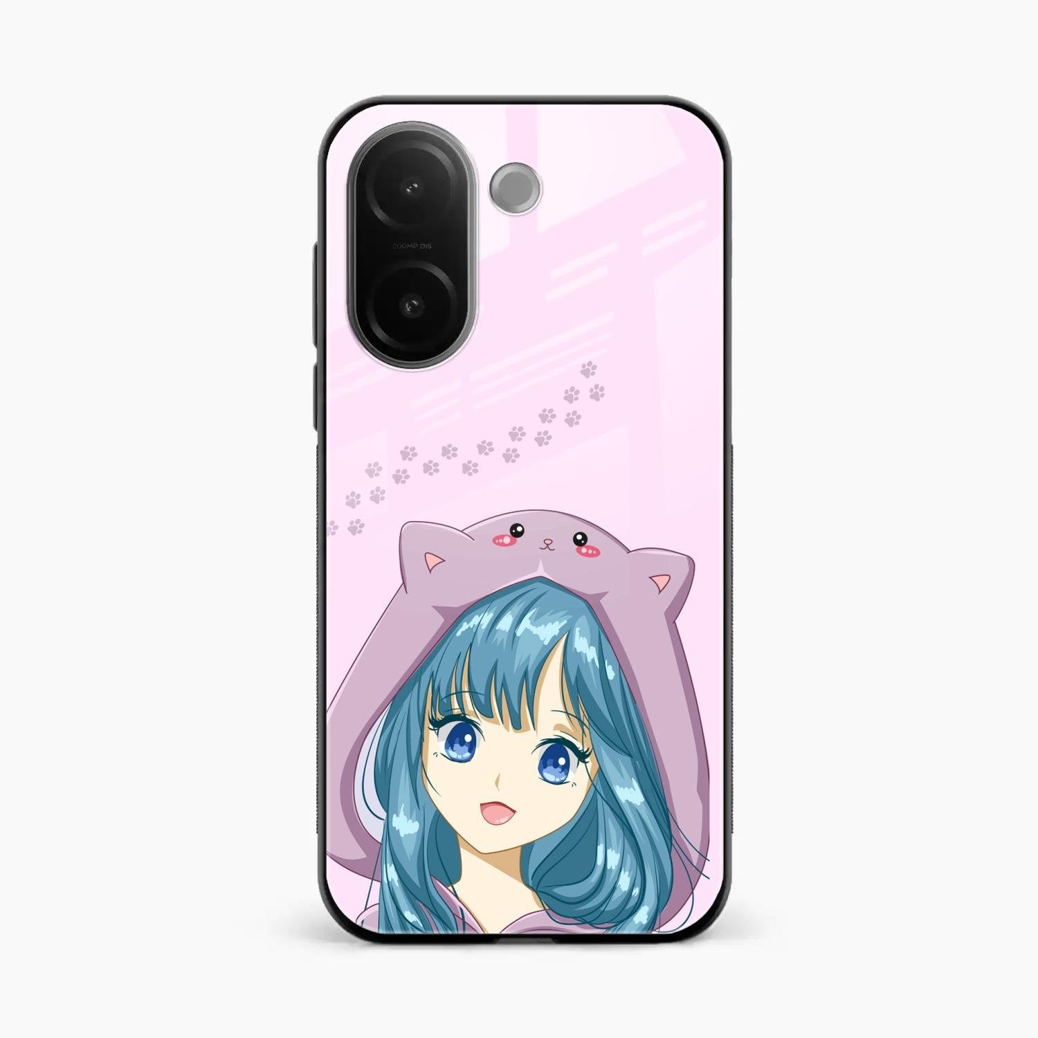 Purple Aesthetic Girl With Cat Phone Glass Case Cover For Vivo V60e 5G