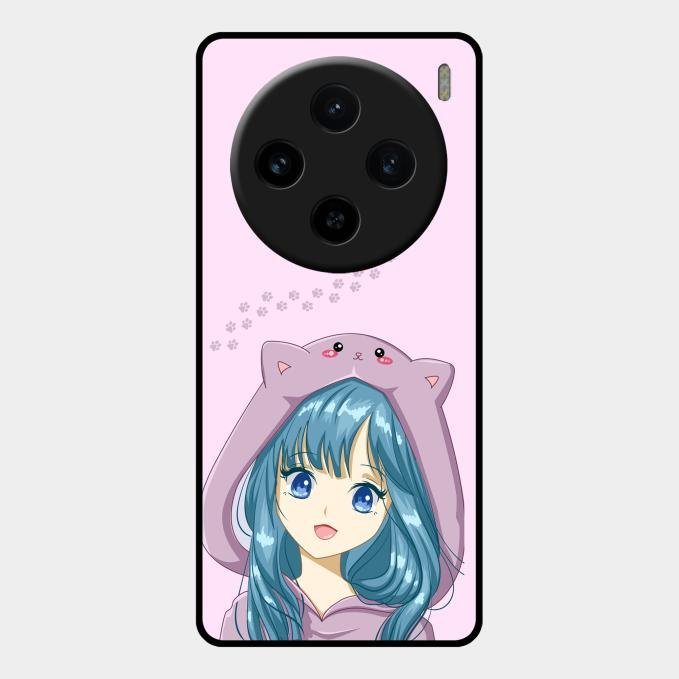 Purple Aesthetic Girl With Cat Phone Glass Case Cover For Vivo X100 5G