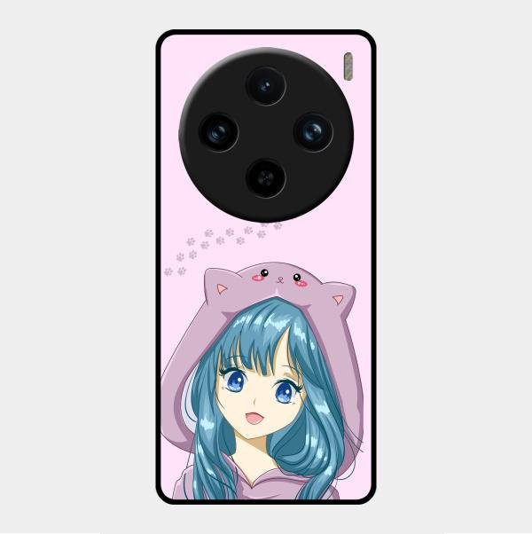 Purple Aesthetic Girl With Cat Phone Glass Case Cover For Vivo X100 Pro 5G