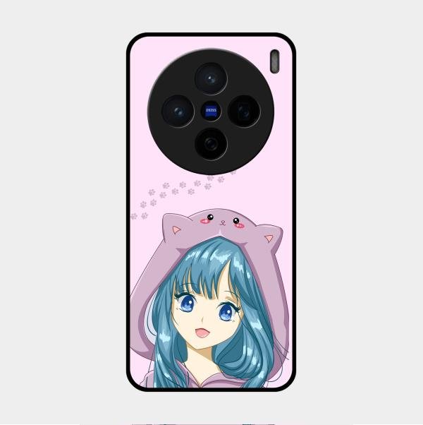 Purple Aesthetic Girl With Cat Phone Glass Case Cover For Vivo X200 5G