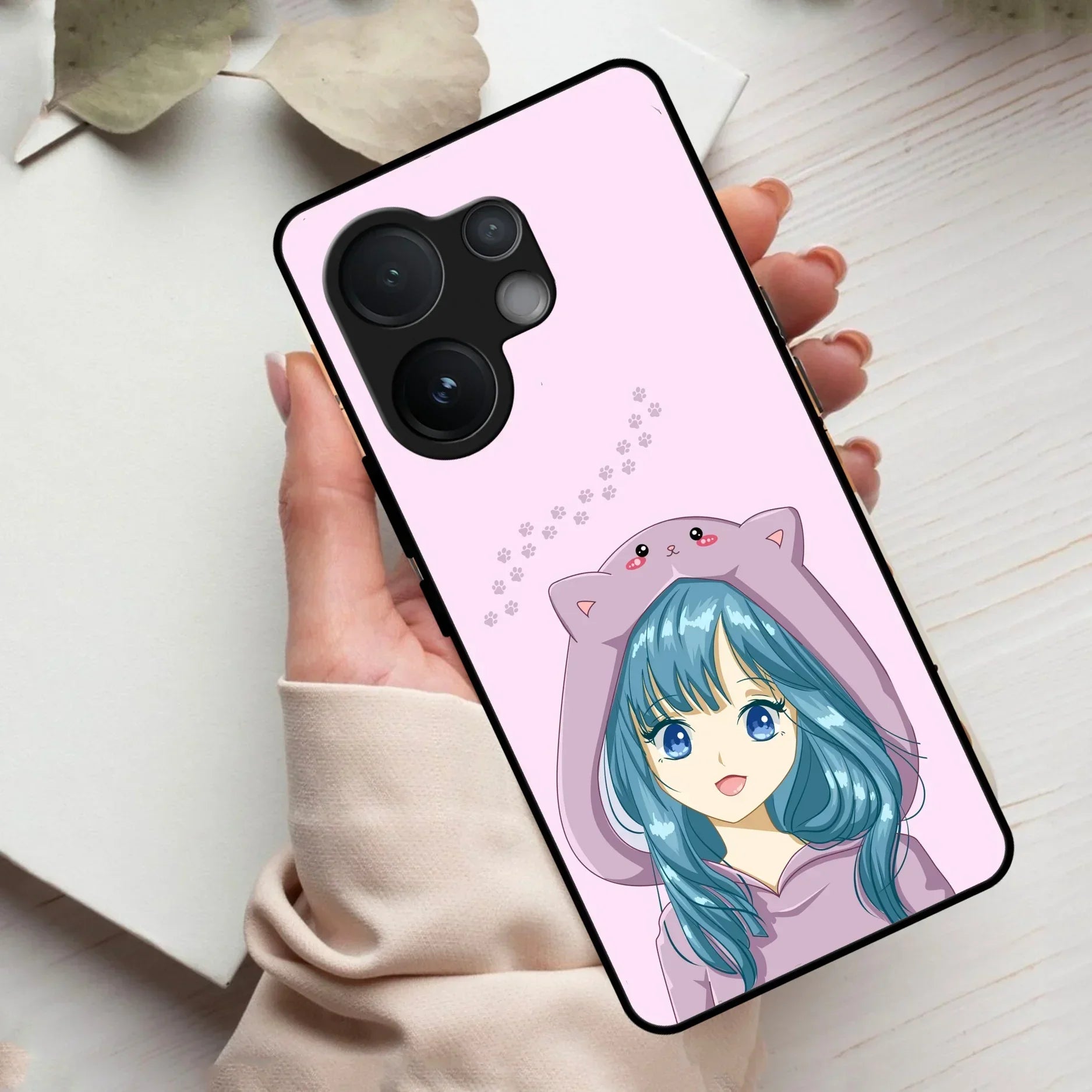 Purple Aesthetic Girl With Cat Phone Glass Case Cover For Vivo - ShopOnCliQ
