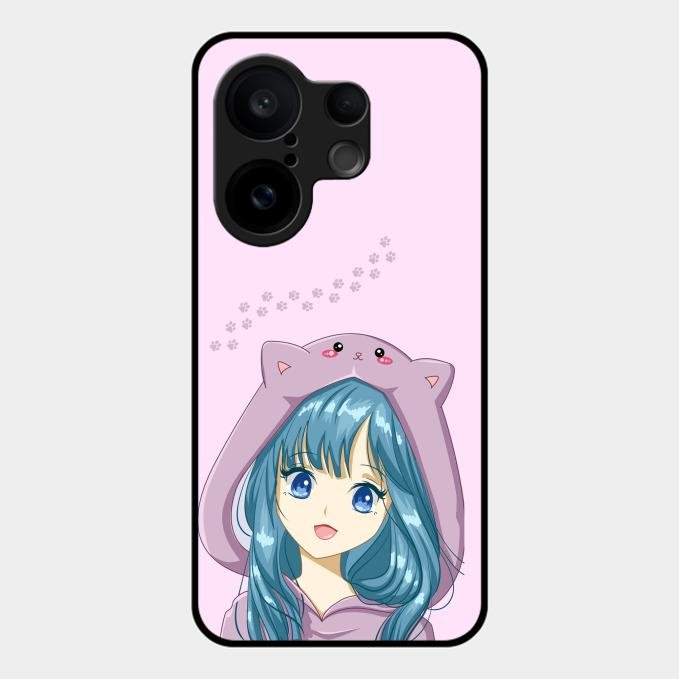 Purple Aesthetic Girl With Cat Phone Glass Case Cover For Vivo X200 Fe 5G