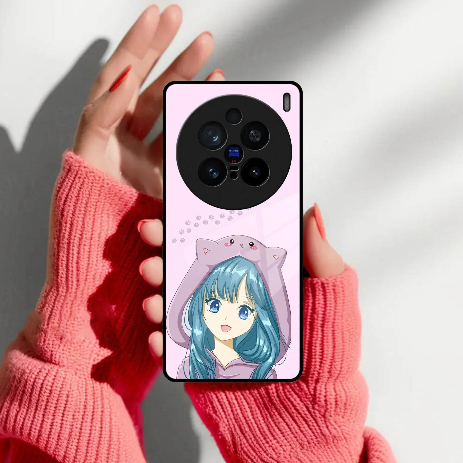 Purple Aesthetic Girl With Cat Phone Glass Case Cover For Vivo - ShopOnCliQ