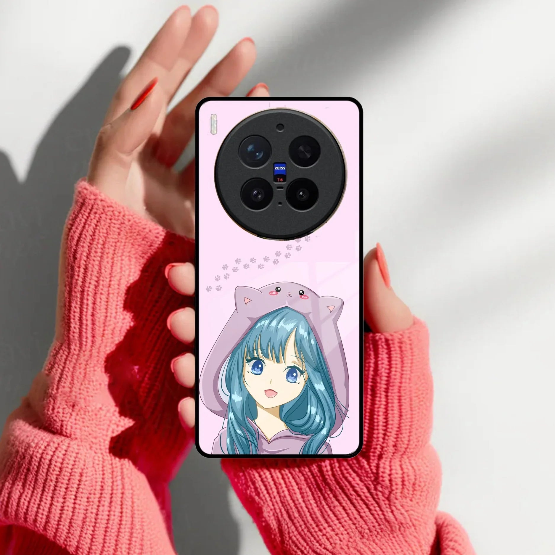 Purple Aesthetic Girl With Cat Phone Glass Case Cover For Vivo