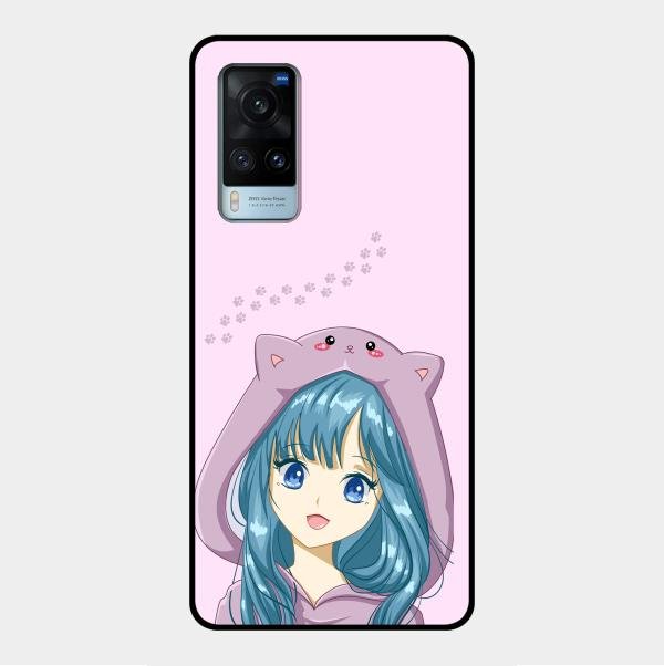 Purple Aesthetic Girl With Cat Phone Glass Case Cover For Vivo X60 5G