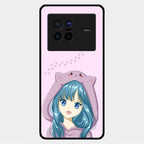 Purple Aesthetic Girl With Cat Phone Glass Case Cover For Vivo X80 5G