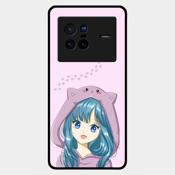 Purple Aesthetic Girl With Cat Phone Glass Case Cover For Vivo X80 5G