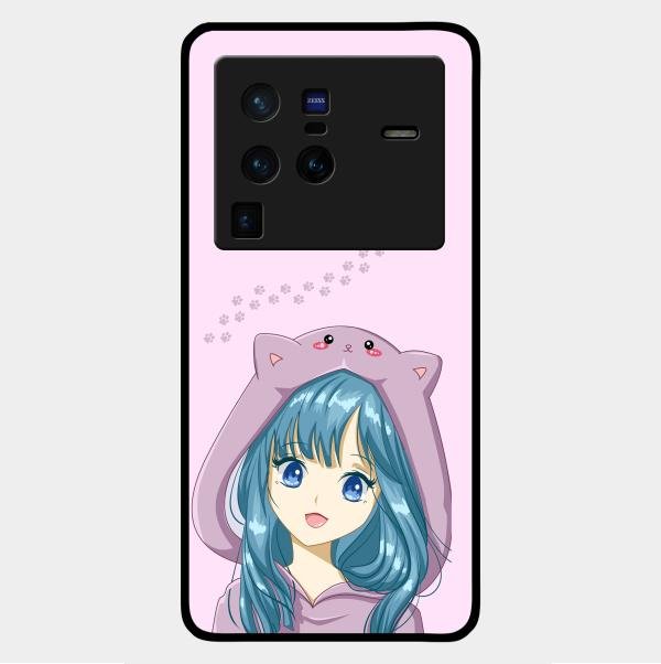 Purple Aesthetic Girl With Cat Phone Glass Case Cover For Vivo X80 Pro 5G