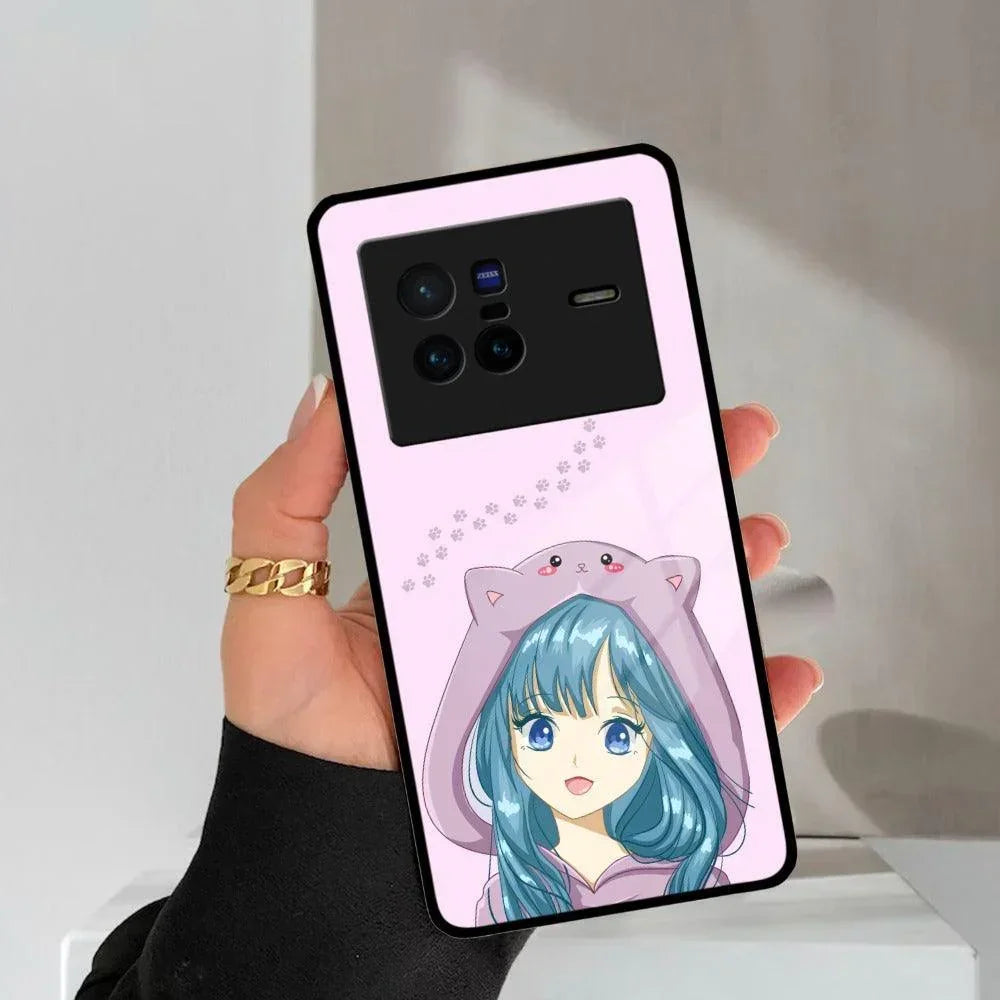 Purple Aesthetic Girl With Cat Phone Glass Case Cover For Vivo - ShopOnCliQ