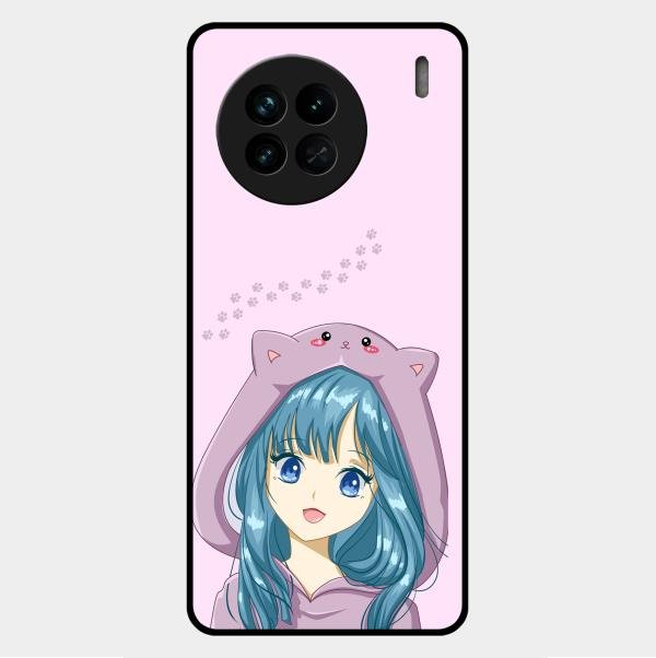 Purple Aesthetic Girl With Cat Phone Glass Case Cover For Vivo X90 5G