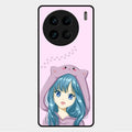 Purple Aesthetic Girl With Cat Phone Glass Case Cover For Vivo X90 Pro 5G