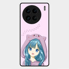Purple Aesthetic Girl With Cat Phone Glass Case Cover For Vivo X90 Pro 5G