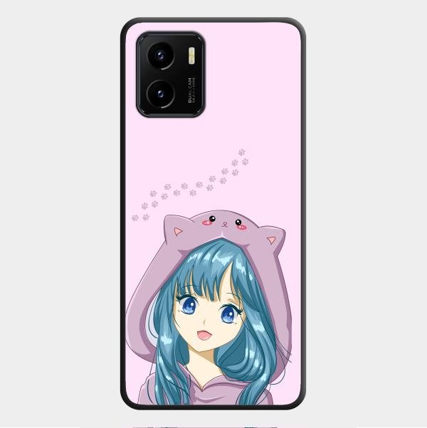 Purple Aesthetic Girl With Cat Phone Glass Case Cover For Vivo Y01
