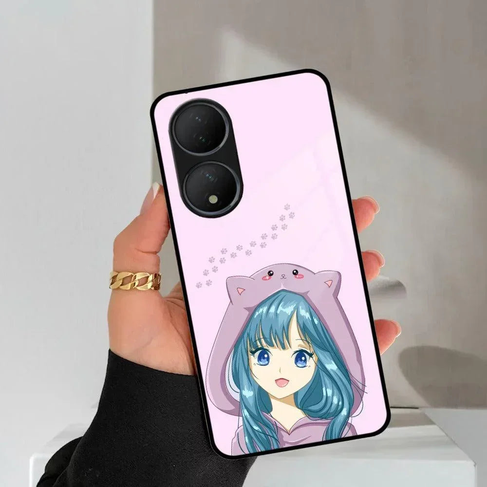 Purple Aesthetic Girl With Cat Phone Glass Case Cover For Vivo - ShopOnCliQ